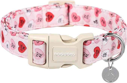 DOGWONG Valentine's Dog Collar, Adjustable Durable Pink Heart Dog Collar Cute Girl Dog Collar for Small Medium Dogs