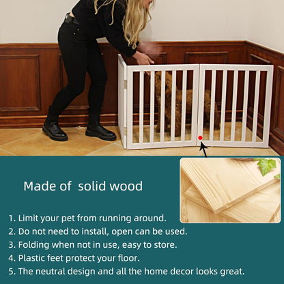 ZJSF Freestanding Indoor Dog Gate for House Foldable Wood White Puppy Gate for Doorways Pet Gate for Stairs Extra Wide Pet Fence 32" Height 3 Panels