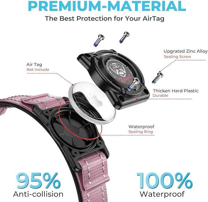 2026 Upgrade Airtag Dog Collar, Reflective Dog Collar with Airtag Holder, IP68 Waterproof| Metal Buckle| Ultra-Durable| Comfortable Padded, GPS Dog Collars for Medium Large Dogs (Pink,L)