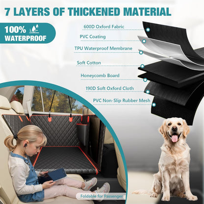 Waterproof Dog Car Seat Cover for Back Seat – Heavy Duty Back Seat Extender for Dogs with Hard Bottom, 7-Layer Protection, Non-Slip & Scratchproof, Easy to Install (Red) - Pawvie