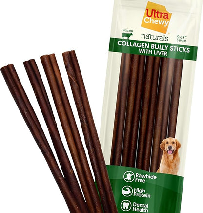 Ultra Chewy Collagen Sticks 9-12 inches (5 Pack) – Long Lasting Odor-Free, All-Natural Dog Chews – Rawhide & Bully Stick Alternative