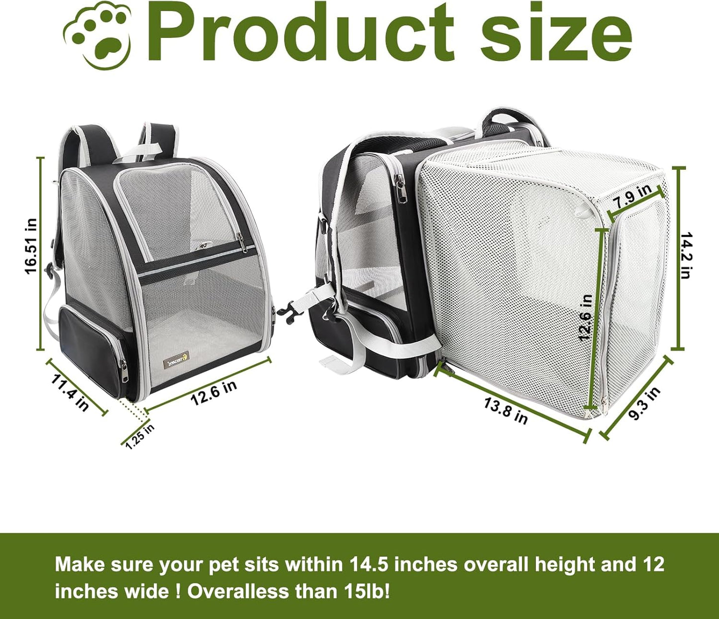 Texsens Cat Backpack - Expandable Pet Carrier for Medium Cats and Small Dogs up to 17 lbs - Breathable, Collapsible & Soft Cat Travel Bag for Outdoor Hiking (Black) - Pawvie