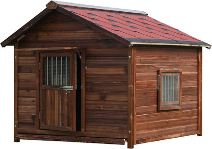 Extra Large Dog House Outdoor Made of Solid Pine Wood, Warm Doghouse, Dog House with Elevated Floor for Large Dogs, (Wood, 3XL)