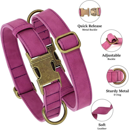 Didog Soft PU Leather Dog Collar, Stylish Quick Released Dog Collars for Small Dogs, Easy Clean Adjustable Pet Collar for Daily Walking, Purple, S Fit 10-16" Neck