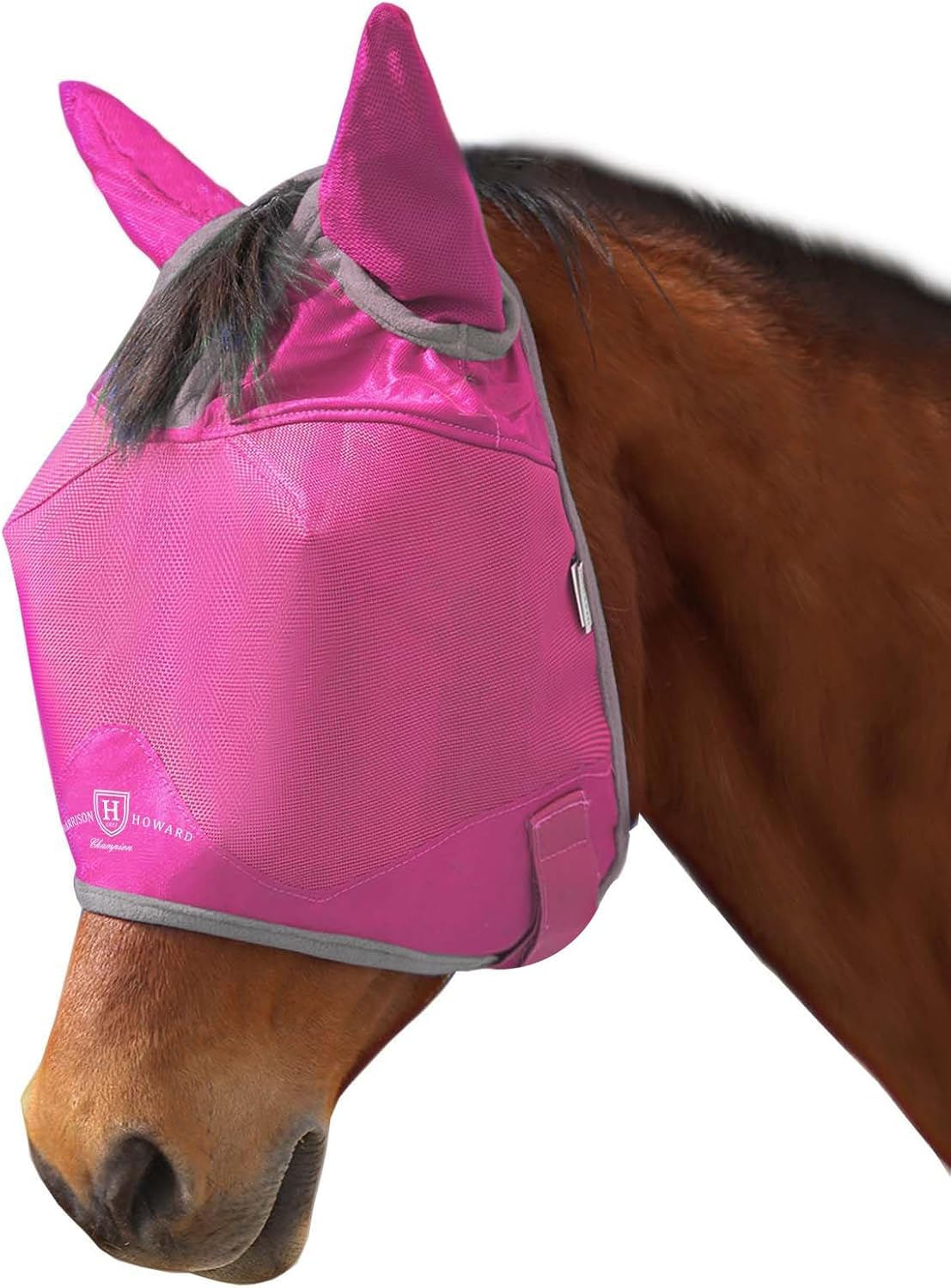 Harrison Howard UV-proof Multi-Function Fabrics Thick Fleece Padding Horse Fly Mask Half Face with Ears Magenta Horse Large