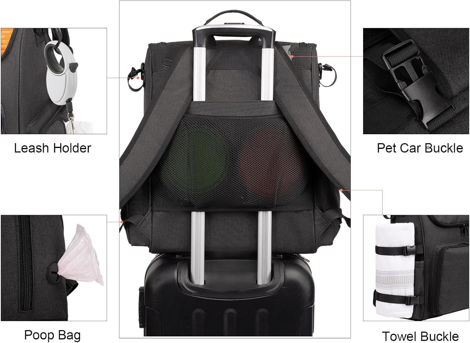 Modoker Dog Travel Bag Backpack, Airline Approved Pet Accessories Organizer for Dog and Cat with Shoulder Strap, 2 Dog Food Storage Containers, 2 Collapsible Dog Bowls,1 Pet Mat, Black - Pawvie