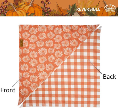 CROWNED BEAUTY Fall Dog Bandanas Reversible 2 Pack, Daisy Set, Buffalo Plaid Polka Dots Adjustable Triangle Scarves for Medium Large Extra Large Dogs Girl Boy Pets Orange DB64-L