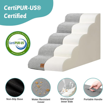 Dog Stairs for High Bed 22.6" H, Small Dog Step for Puppy, Older or Cat, Curved Ramp for Car, Ladder with High Density Foam, Lightweight, Durable, 15.7x33x22.6 inch, 5 Step, White Black - Pawvie