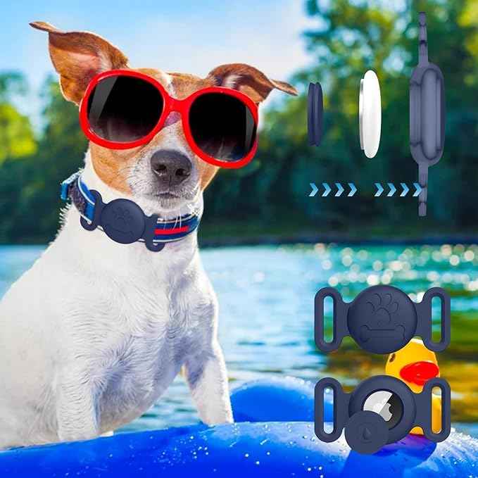 2 Pack Case for Airtag Dog Cat Collar Holder, Soft Silicone Anti-Lost Waterproof Protective Case Compatible with Apple Airtag, for Pet Dog Cat Collars Holder