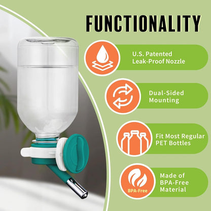 Choco Nose Patented Mini No-Drip Water Bottle/Feeder for Hamsters/Hedgehogs/Gliders/Rats/Mice/Other Small Pets and Animals - for Cages, Crates or Wall Mount. 10.2oz. Nozzle 10mm, Green (C125)