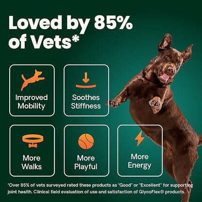 VetriScience Ultimate Strength Healthy Hip & Joint Chews, GlycoFlex Glucosamine, Chondroitin & GreenLipped Mussel Support Supplement for Dogs, Soothe Joint Discomfort, Duck,120 Ct (Pack of 2)