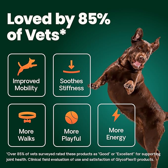 VetriScience Ultimate Strength Healthy Hip & Joint Chews, GlycoFlex Glucosamine,Chondroitin & Green-Lipped Mussel Support Supplement for Dogs, Soothe Joint Discomfort,Duck,60 Count (Pack of 2)