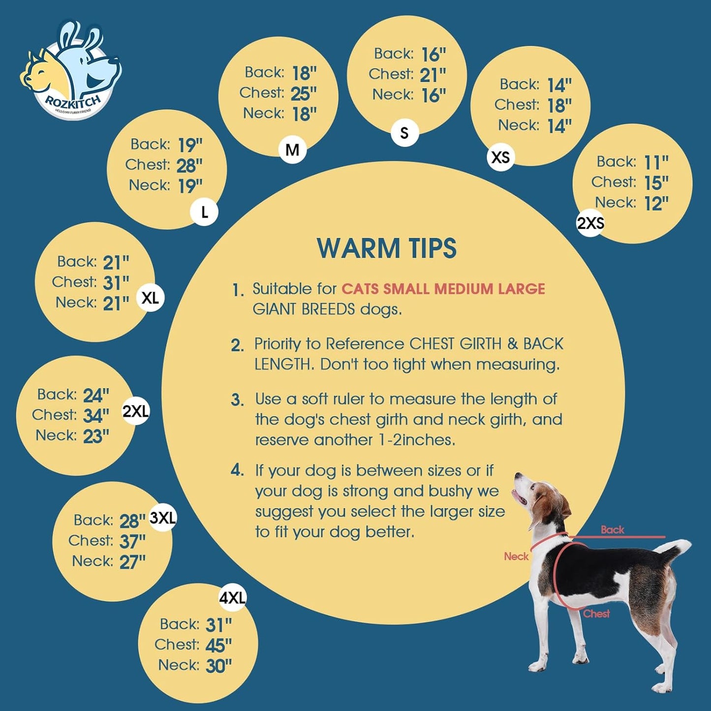 ROZKITCH Fleece Dog Jumpsuit, Pet Windproof Warm Cold Weather Jacket Vest with Luminous Zipper, Jumpsuit Apparel Outfit Clothes for Large Giant Dog Geometry 4XL