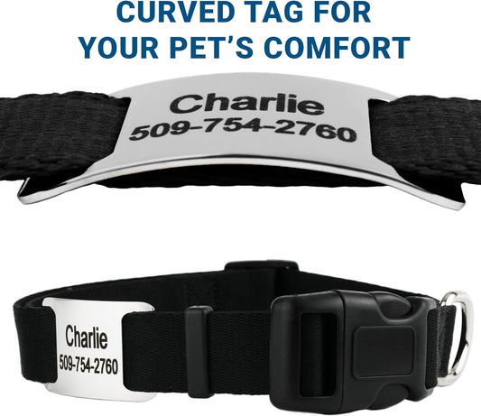 GoTags Reflective Personalized Dog Collar with Nameplate, Adjustable Dog Collar with Custom Engraved Steel Slide On Pet ID Tag, Silent, No Noise Dog Tag for Large Medium or Small (Light Gray, Small)