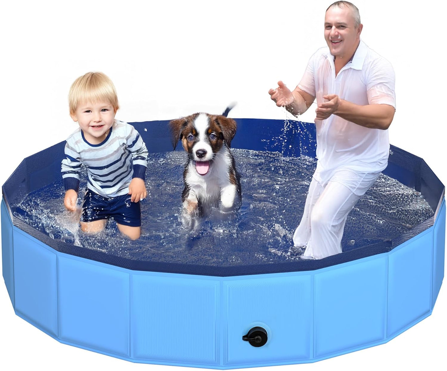 71" x 12" Foldable Dog Pool - Collapsible Hard Plastic Kiddie Pool for Dogs & Kids, Non-Slip Pet Bath Tub for Outdoor Backyard Use, Lightweight & Portable (Blue)