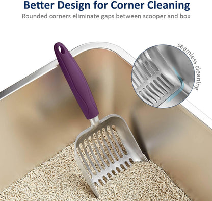 WePet Cat Litter Scoop, Aluminum Alloy Sifter, Kitty Metal Scooper, Deep Shovel, Long Handle, Poop Sifting, Kitten Pooper Lifter, Durable, Heavy Duty, for Litter Box