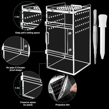 Jumping Spider Enclosure, 3x3x6 Inch Jumping Spider Habitat with Magnet Opening Door Jumping Spider Accessories Small Acrylic Terrarium for Tarantula and Praying Mantis
