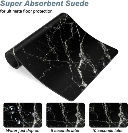 Rnivvi Dog Food Mat, 12" x 19" Marble Absorbent Dog Cat Bowl Mat for Food and Water, Cute Anti-Slip Rubber Pet Feeding Rug Protect Floors, Puppy Placemat for Feeding & Watering Supplies, Black