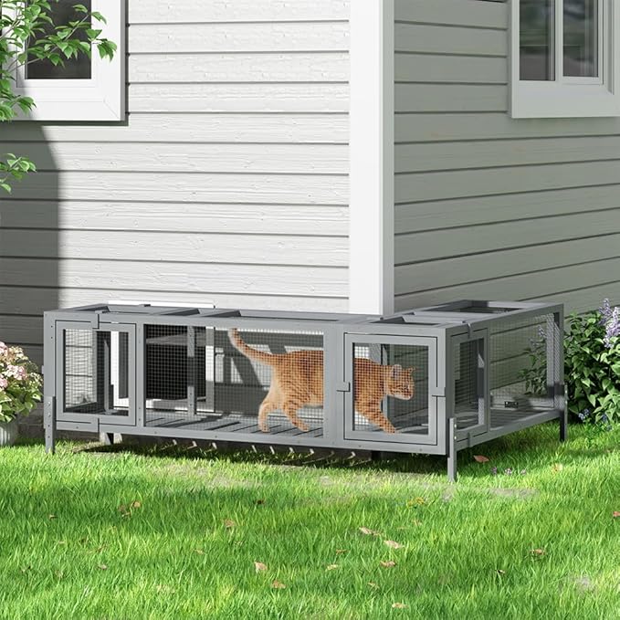 COZIWOW Wooden Cat Play Tunnel with Platforms – Configurable Window Catio, Multi-Combination Extendable Cat Run & Small Pet Play Enclosure for Indoor/Outdoor Use
