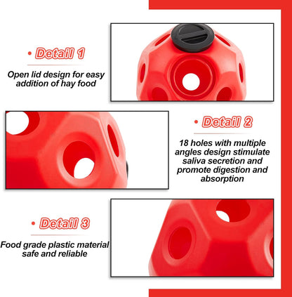 15.75" Hay Ball for Horse with Hanging Strap Slow Feed Horse Treat Ball Extra Large Hanging for Paddock Stall Stable Supplies(Red)