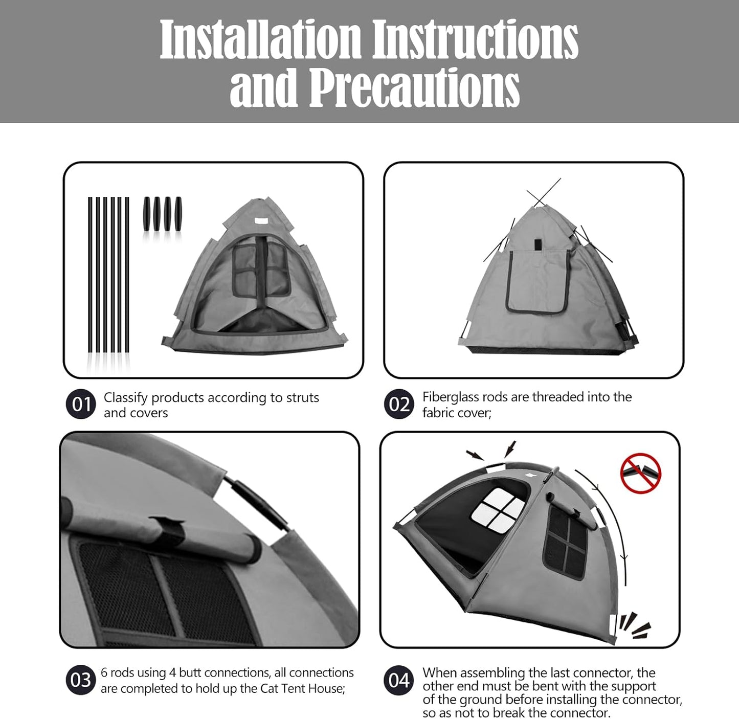 Cat and Dog Outdoor Waterproof Tent House - Indoor/Outdoor Cave Nest Bed for Small Dogs, Cats, Bunnies - Washable (Gray, Small)