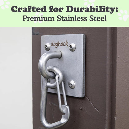 Canine Hitch- Secure Dog Leash Parking Indoor- Outdoor Wall Hook with EZ Clip - Tie Out Stainless Steel - Practical Lead Management for Home & Business