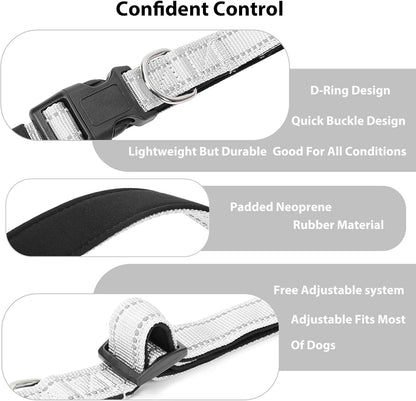 Reflective Dog Collar Padded with Soft Neoprene Breathable Quick Release Basic Dog Collars for Puppy Small Dogs Girl Boy Xs Silver
