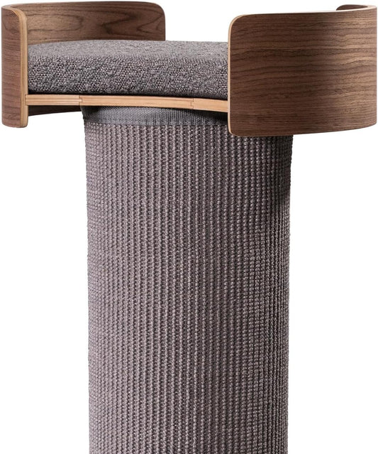 ONE FAST CAT - Giant Scratching Tower w/Perch - 44.5" Height with Replaceable Sisal and Removable Bed - Walnut