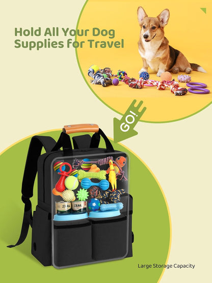 Dog Travel Bag, 25L Airline Approved Dog Travel Backpack for Pet Travel Accessories with 2 Food Storage Containers, 2 Foldable Bowls for Short Trips, Black - Pawvie