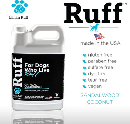 Ruff by Lillian Ruff Sandalwood Coconut Oatmeal Conditioner for Dogs – Moisturize & Soothe Dry Itchy Skin, Promote Healthy Coat, Tear-Free, Sulfate-Free, Paraben-Free, Made in USA (Gallon with Pump)