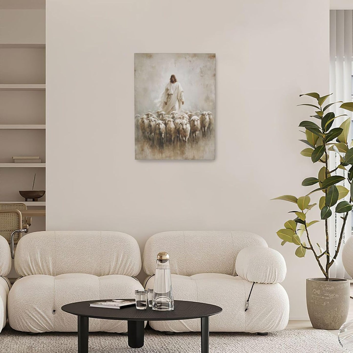 Jesus and Lamb Wall Art Christian Jesus Lamb Canvas Wall Decor Christ Religious Pictures painting Print Framed Artwork Decorations Gifts for Living Room Bedroom Prayer Room Church 12"x16"