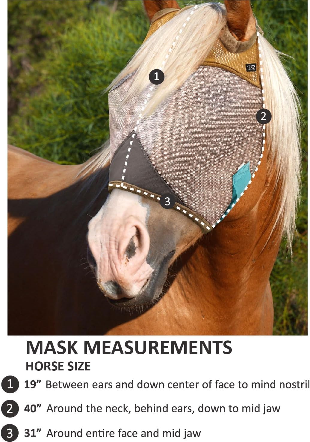 Fly Masks for Horses. Stops Sunburn, 70% Uv-Block. Breathable Fly Mask for Equines, Durable, Comfortable Fit for All-Day Protection. Horse Size, Fly Mask with Ears and Nose