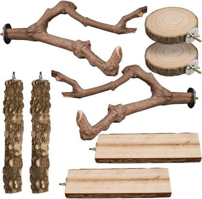 8pcs Brid Perch Bird Cage Accessories 2 Natural Grape Stick Paw Grinding Fork 6 Parrot Stand Bird Toys for Parakeets, Cockatiels, Conure, Budgies