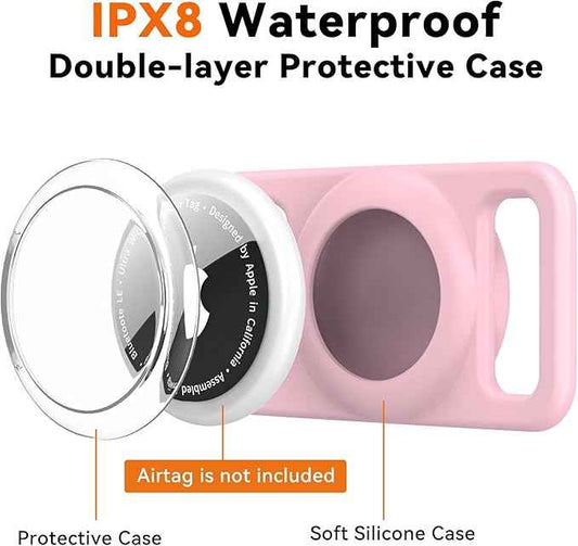 for Airtag Dog Collar Holder (1-Pack Pink) | Waterproof & Secure Silicone Case for AirTag | Anti-Lost Pet Tracker Cover for Dogs & Cats