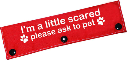 Funny Dog Leash Sleeve I'm a Little Scared Please Ask to pet Leash Wrap Alert Hanging ID Patch Tag Pet Birthday Gift(Little Scared-Sleeve)