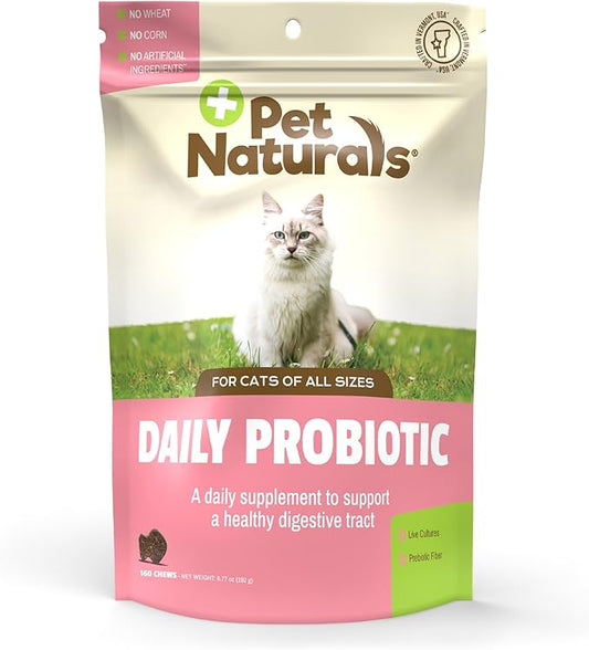 Pet Naturals Probiotic for Cats – 160 Soft Chews, Cat Prebiotic, Daily Digestive & Gut Health Support, 100M CFUs with Immune Support for Stool Balance & Sensitive Stomachs, Duck Flavor, for All Cats