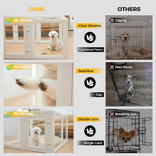 Clear Acrylic Plastic Dog Playpen - Clear Dog Play Pen - Easy Assemble Acrylic Dog Playpen - Puppy Playpen, Cat Playpen, Small Animal Playpen, Dog Play Pen Indoors (White, 23.6“ H, 10PCS)