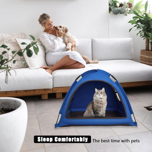 Blue Cat Tent House、Cat's Nest, Portable Indoor/Outdoor Pet Tent House for Cats, Puppies and Other Small Animals