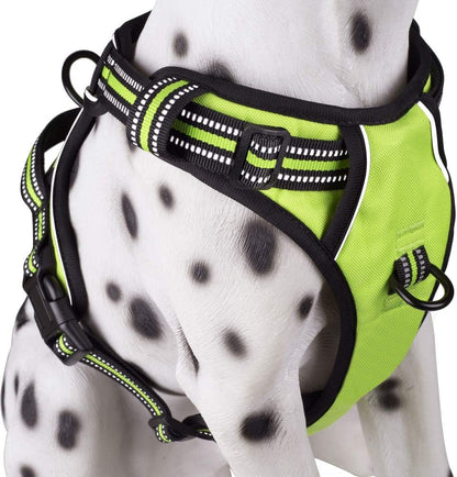 PoyPet No Pull Dog Harness, Reflective Comfortable Vest Harness with Front & Back 2 Leash Attachments and Easy Control Handle Adjustable Soft Padded Pet Vest for Small to Large Dogs (Green,S)