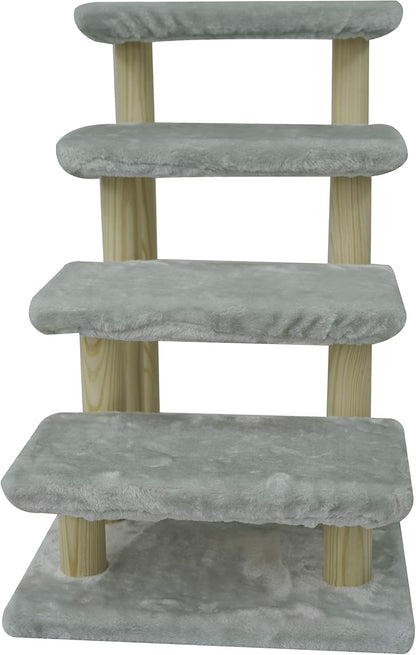 Cowboy Wooden pet Stairs 4-Step pet Ladder cat Dog Easy Stairs with Detachable Carpet for high Bed and Couch (Gray) - Pawvie