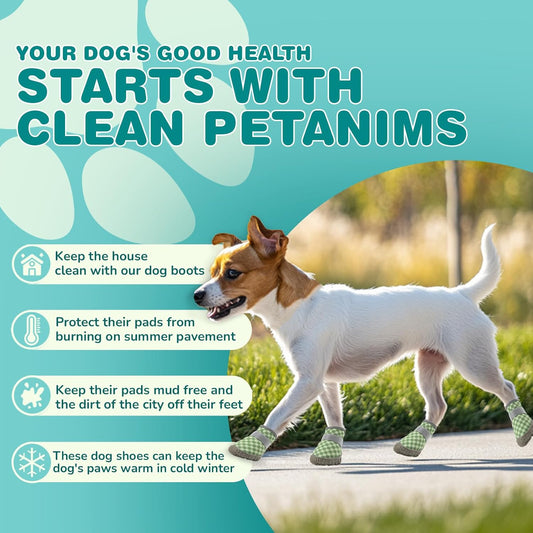 Small Dog Shoes, Breathable Puppy Boots & Paw Protectors for Winter Snow, Summer Hot Pavement, Dog Booties with Anti-Slip Rubber Soles for Hardwood Floors Green Size 4