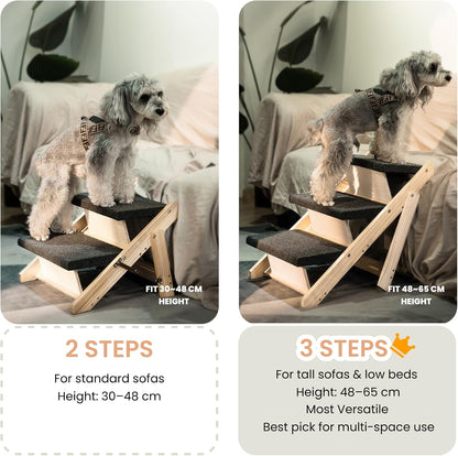 MEWANG Wood Pet Stairs & Ramp for Small/Medium Dogs and Cats, Aging Pets – 3-in-1 Foldable, Portable, Non-Slip Pet Ladder for Tall Beds, Couches,Cars–Holds Up to 220 lbs (24.8" L x 17.2" W x 19.5" H)