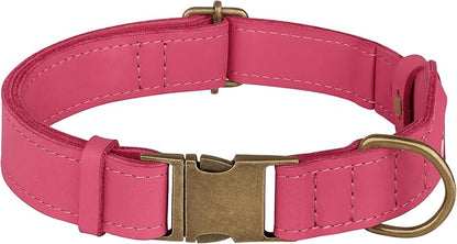 AirTag Dog Collar - Genuine Leather Dog Collar with Apple AirTag Holder and Metal Buckle - Smart GPS Tracking Pet Collars (Pink, S, 12"-15" Neck Fit)