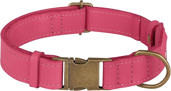 AirTag Dog Collar - Genuine Leather Dog Collar with Apple AirTag Holder and Metal Buckle - Smart GPS Tracking Pet Collars (Pink, M, 14"-18" Neck Fit)