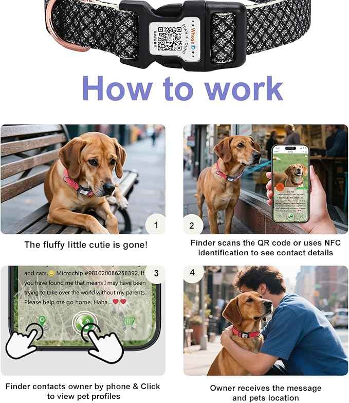 WhoseID Dog Collar with Waterproof AirTag Holder & Anti-Lost QR Code, Cute Bling Warpping Adjustable Width for Small Medium Large Pet (Black, M)