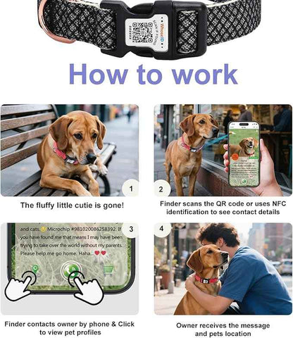 WhoseID Dog Collar with Waterproof AirTag Holder & Anti-Lost QR Code, Cute Bling Warpping Adjustable Width for Small Medium Large Pet (Black, M)