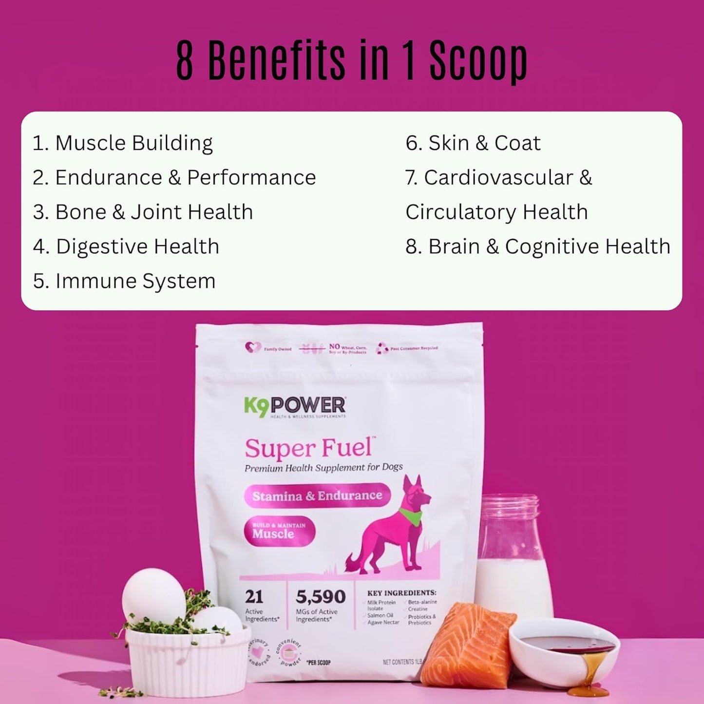 K9 Power Super Fuel for Dogs 1lb - Boosts Energy Levels Supports Muscle Growth & Enhances Joint Health