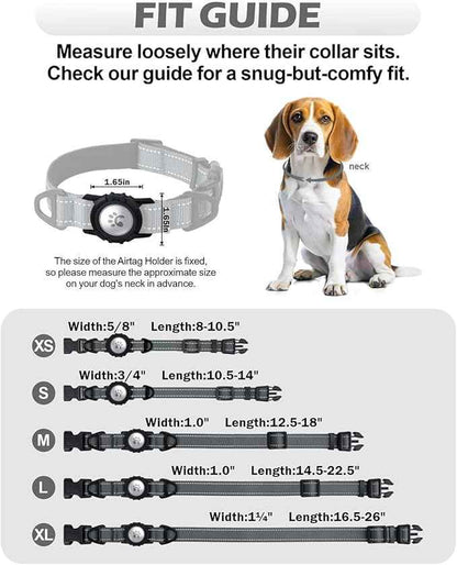 TagME Airtag Dog Collar,Waterproof Reflective Pet Collar with Airtag Holder,Soft Padded and Double D-Rings for Puppy,Grey
