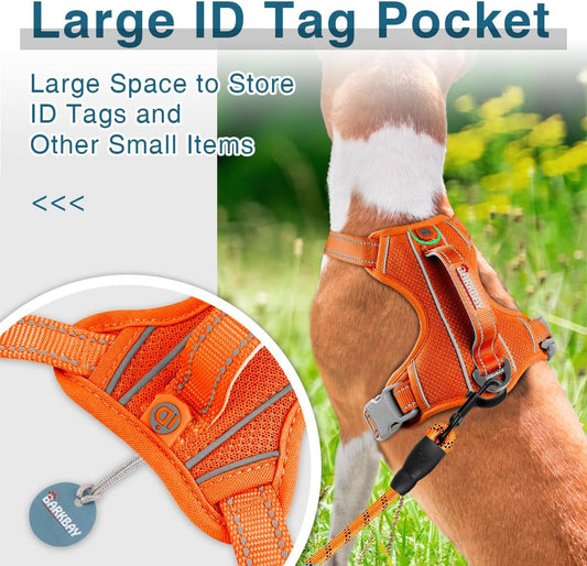 BARKBAY Dog Harness No Pull with ID Tag Pocket - Heavy Duty, Reflective, Easy Control for Large Dogs(Orange,M)