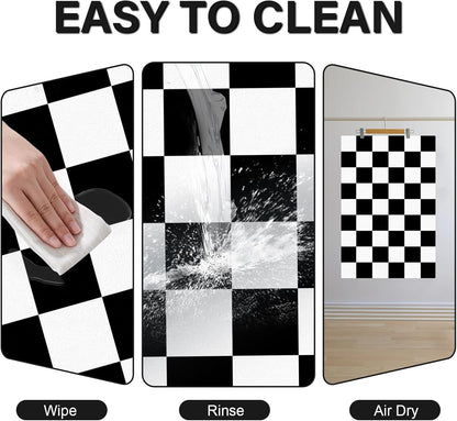Cat Food Mat - 12"x 20" Cat Dog Mats for Food and Water Bowl, Checkered Pet Placemat Feeding Mat, Non-Slip Under Pet Bowls Mats for Messy Drinkers, Black & White